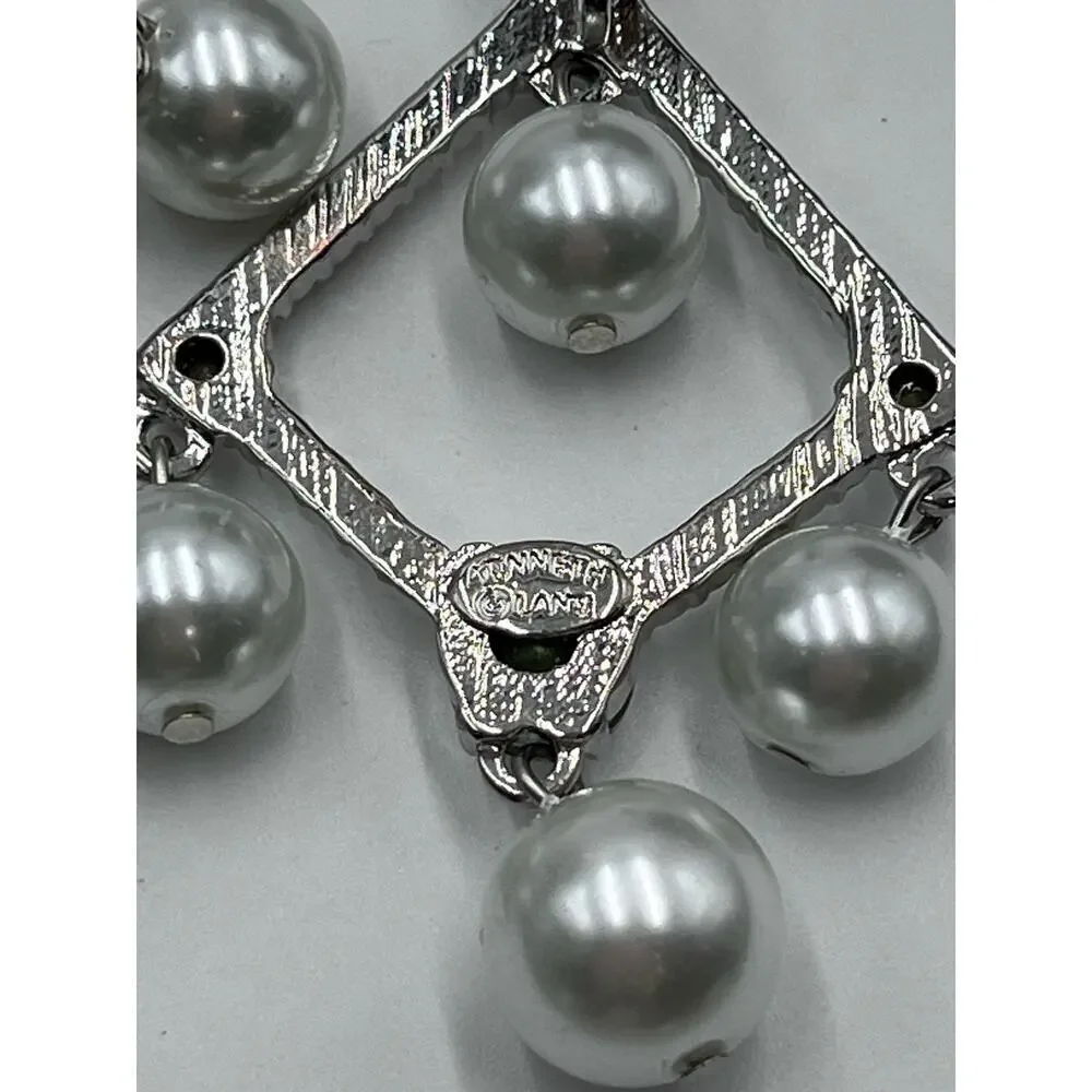 Kenneth‎ Jay Lane White Pearl Crystal Silver Tone Chandelier Clip Earrings New - Picture 11 of 14